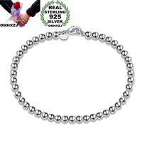 Wholesale OMHXZJ Personality Fashion OL Woman Girl Party Gift mm Solid Beads Chain Sterling Silver Bracelet BR06