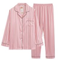 Wholesale Pink Striped Pajamas Silk Satin Femme Pajama Set Stitch Full Trousers Lady Two Piece Women Sleepwear Pjs