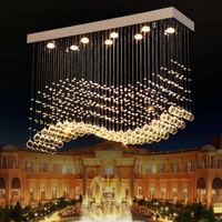 Wholesale K9 Crystal Chandeliers LED Chrome Finished Light Wave Art Decor Modern Suspension Lighting Hotel Villa Hanging Lamp