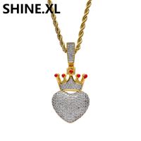 Wholesale 18K Gold Plated Crown Heart Pendant Iced Out Full Zircon Luxury Designer Jewelry for Men Women