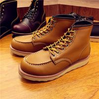 Wholesale Hot Sale Vintage Men Shoes Lace Up Genuine Leather Boots Wing Male Handmade Work Travel Wedding Ankle Boots Casual Fashion Red Boots