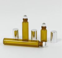 Wholesale 200pcs DHL ML ml ML Mini Roll On Glass bottle fragrance PERFUME Amber Brown THICK GLASS BOTTLES ESSENTIAL OIL Steel by hope12