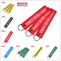 Wholesale Embroidery REMOVE BEFORE FLIGHT Letters Keychains Air Pendant Label Metal Circle Key Ring for Hat Luggage Backpack Pendants Souvenir E22101