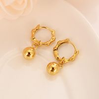 Wholesale 24k gold plated bamboo round beads simple personality dubai Indian ball bridal jewelry earrings wedding engagement souvenirs gifts