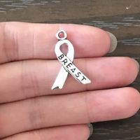 Wholesale DIY Dangle Charm Bohemian Breast Cancer Ribbon Charm Antique Silver Tone Awareness Pendant Charm for Bracelet Necklace Earring Jewelry