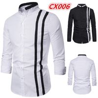 Wholesale men dress shirt stand collar long sleeve single breasted black white contrast color design men dress business shirts cx006