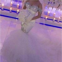 Wholesale Sparkly Mermaid Wedding Dresses Cap Sleeves Fluffy Skirts Wedding Gowns with Rhinestones Lace Up Back Wedding Dresses Vestido de novia H064