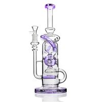 Wholesale purple Recycler bongs Hookahs Fixed Fission downstem diffuses inline perc waterpipes Filter Smoke oil dab rigs tube glass bong