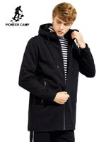 Wholesale Long Thick fleece Men Coat Brand clothing Solid Black Hooded Jackets Male Quality Cotton Outerwear AJK702352