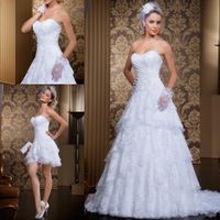Wholesale Strapless Ruched Tiers Short Bridal Dress Gowns with Detachable Skirt Vintage Two Pieces Lace Wedding Dresses vestidos novia