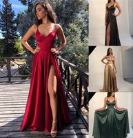 Wholesale Sexy Spaghetti High Side Split Prom Dresses Cheap Satin Open Back Evening Gown Eleagnt Formal Party Bridesmaid Dress BM1540