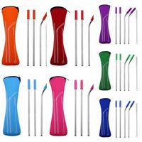 Wholesale 6pcs set quot quot Straws Portable Silicone Tip Cover Stainless Steel Straws Drinking Straws Travel Neoprene Storage Bag CCA11569 set