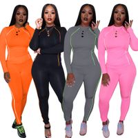 Wholesale New Comfortable Women Running Jogging Sports Pants Sets O Neck Long Sleeves Tees Skinny Pants Autumn Nightclub Two Pieces Tracksuits C