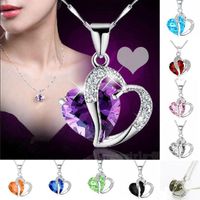 Wholesale 10 colors Girl Fashion Heart Crystal Rhinestone Silver Chain Pendant necklace jewelry Accessories Party Favor gift