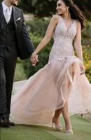 Wholesale Ruched Mermaid Wedding Dresses Sexy Sheer Neck Appliqued Lace Garden Bridal Gown High Low Plus Size Robes De Mariee