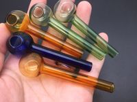 Wholesale In stock Small Glass Pipe Colorful Glass Smoking Pipes cm lenght Pyrex Oil Burner Hand Pipes Tobacco Smoke Pipe blue green orange
