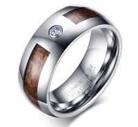 Wholesale 8mm Koa Wood tungsten carbide ring with CZ diamond stone inlay fashion jewelry ring Christmas thanksgiving gifts