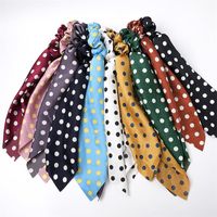 Wholesale Red White Polka Dot Print Ribbon Scrunchies Ponytail Long Scarf Bow Elastic Hair Ties Hair Rope Rubber Bands Hair Accessories