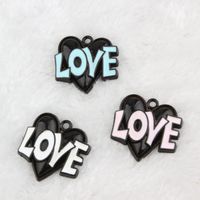 Wholesale 100 Candy black heart charms pendant with colorful love word mm good for craft making