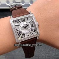 Wholesale New Diamond Bezel Master Square K SC DT R D CD Diamond Dial Automatic Mens Watch Silver case Leather Strap mm Watches