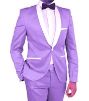 Wholesale Groomsmen Groom Tuxedos Lavender New Arrival Shawl White Lapel Men Suits Wedding Best Man Bridegroom Pieces Jacket Pants Tie L350