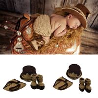 Wholesale Baby Photography Props Boy Cowboy Photo Photography Props Knitted Infant Cartoon Costume Stylish Western Cowboy Hat Booties Set
