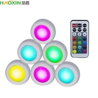 Wholesale HaoXin Wireless LED Puck Lights RGB Colors Dimmable Touch Sensor led Under Cabinet Light For Close Wardrobe Stair Hallway Night lamp