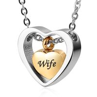 Wholesale Personalized Engraving Custom Stainless Steel Double Heart gold Pendant Cremation Urn Necklace for Ashes Keepsake Memorial