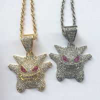 Wholesale Fashion Mens Hip Hop Rap Jewelry Rhinestone Iced Out Elf Big Pendant Designer Necklace K Gold Plated Silver cm Long Chain Necklaces Gift