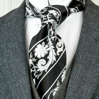 Wholesale F30 Handmade Black White Stripes Floral Mens Ties Neckties Silk Jacquard Woven Business Formal Fashion Suit Gift For Men