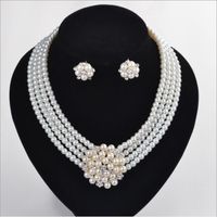 Wholesale 2020 Bride Four row Pearls Necklace Earrings Two piece Wedding Stage Jewelry Wedding Dress Accessories Spot Bridal Formal Accessories