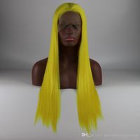 Wholesale Yellow Color hair wig Natural Straight Hand tied Heat Resistant Hair Synthetic Lace Front Wigs for Cosplay Drag Queen Make up