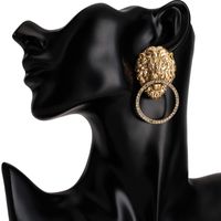 Wholesale Bling Bling Rhinestone Lion Head Earring Women Animal Lion Head Statement Earring Gold Silver Fashion Jewelry Accessories
