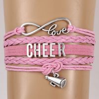 Wholesale New Cheer Letter horn Sports Bracelets For Women Men Cheerleader Sign charm weave Leather rope Wrap Bangle Fashion DIY Jewelry Gift
