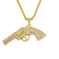 Wholesale hip hop pistol gun diamonds pendant necklaces for men western luxury necklace alloy rhinestones Cuban chains jewelry