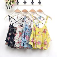 Wholesale U Neck Crop Tops Fashion Natural Color Camis Womens Chiffon Camis Designer Floral Back Criss Cross Camis Sexy