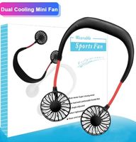 Wholesale Portable USB Rechargeable Neckband Lazy Dual Cooling Mini sport Degree Rotating Hanging Neck Fan for Home Office in Box