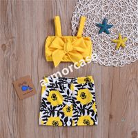 Wholesale Fashion Cute Girls Princess Bowknot Strapless Tube Tops Floral Print Mini Skirt Kids Summer Dresses Suits Two Piece Clothing Sets CZ317
