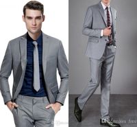 Wholesale Custom Made Grey Men Suit Groom Wedding Suits Slim Fit Man Tuxedo Groomsmen Suit Best Man Blazers Jacket Piece Prom Wear Ternos D77