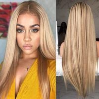 Wholesale European and American Womens Wigs Blonde Gradient Long Straight Hair Full Dyed Chemical Fiber Hairs Rose Net Wig Set