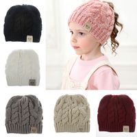 Wholesale 8 Colors Baby Girls Winter Hat Knit Warm Soft Kid Ponytail Beanie For Toddler Crochet Hats MOK
