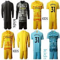 Wholesale 2020 Soccer goalkeeper kids C BRAVO EDERSON Goalie uniform City football Long Sleeve Children soccer jerseys Set