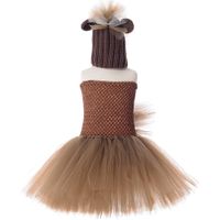 Wholesale Brown Horse Tutu Dress with Hat Cute Animal Pony Halloween Costume Kids Girls Birthday Party Dress Children Clothing