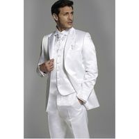 Wholesale Brand New Shiny White Mens Suits Groomsmen Peak Lapel Groom Tuxedos Wedding Best Men Suit Pieces Jacket Pants Tie Vest