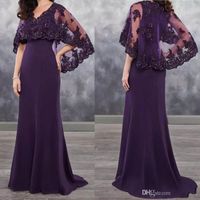Wholesale 2020 Dark Purple Mother of the Bride Dresses with Bolero Lace Wedding Guest Party Wear Vintage Evening Dress