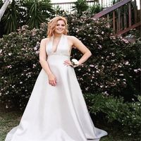 Wholesale 2020 Princess Halter Wedding Dresses V Neck with Satin Train Boho Garden Bridal Gown Custom Made