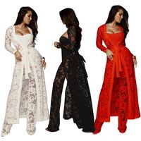 Wholesale Black White red Strapless Lace See Through Rompers Sexy Women Cardigan Coat Bodysuit Long Pant Piece Jumpsuit Plus Size Overalls