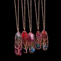 Wholesale Handmade Chakra Rainbow Natural Stone Tree of Life Pendant Necklace Women Men Opal Crystal long Chain Statement Jewelry Gift