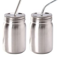 Wholesale 14 oz Mason jar Stainless Steel Widemouth Mason Jars With straw Stainless Steel Lid Food Containers For Drinking And Storage LJJK2207