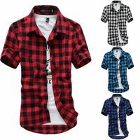 Wholesale Men s T Shirts Mens Fashion Summer Casual Dress Shirts Plaid Short Sleeve Tops Tee Tees Male